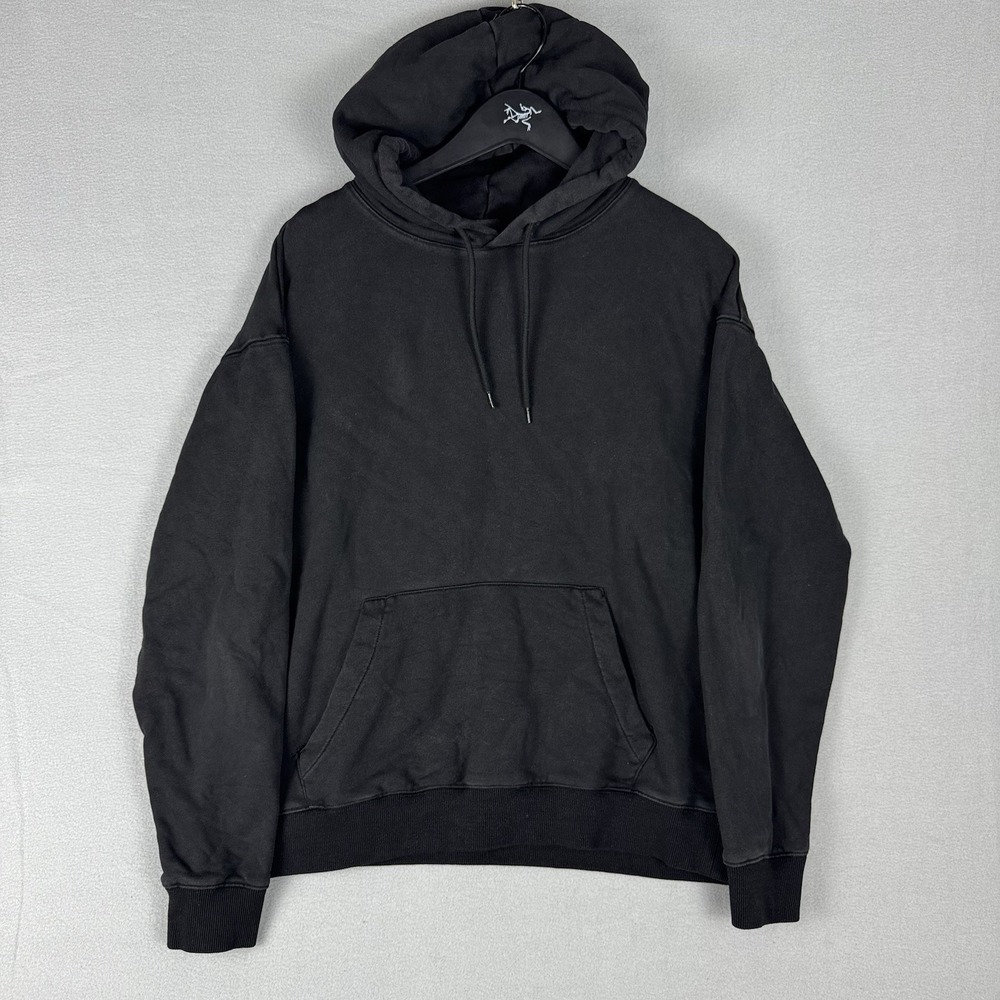 8 By Yoox Black Faded Essential Pullover Hoodie Mens Large Cotton Streetwear